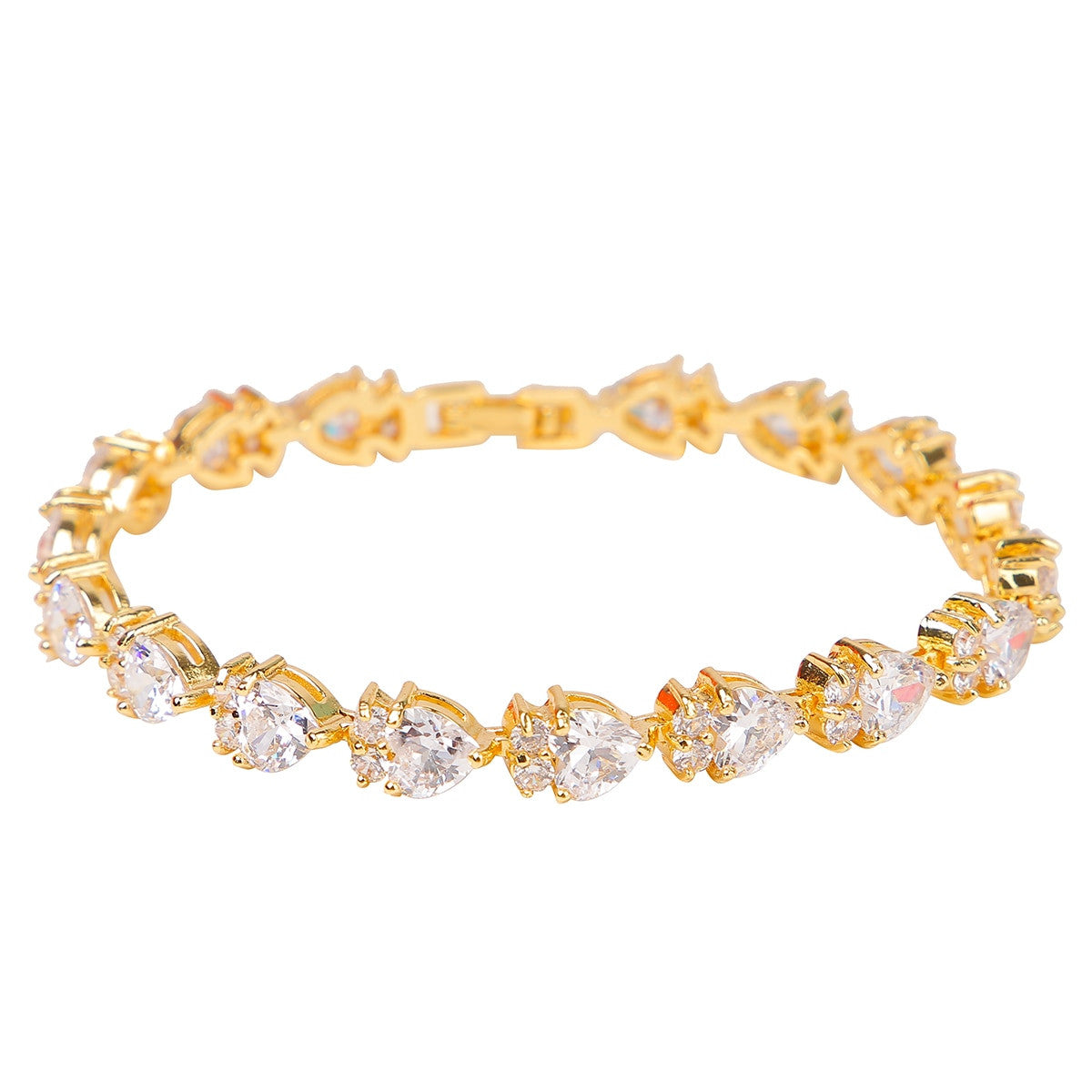 Ladies Soft Heart 24k Gold 925 Silver 8mm Double Cluster Stone Tennis Bracelets