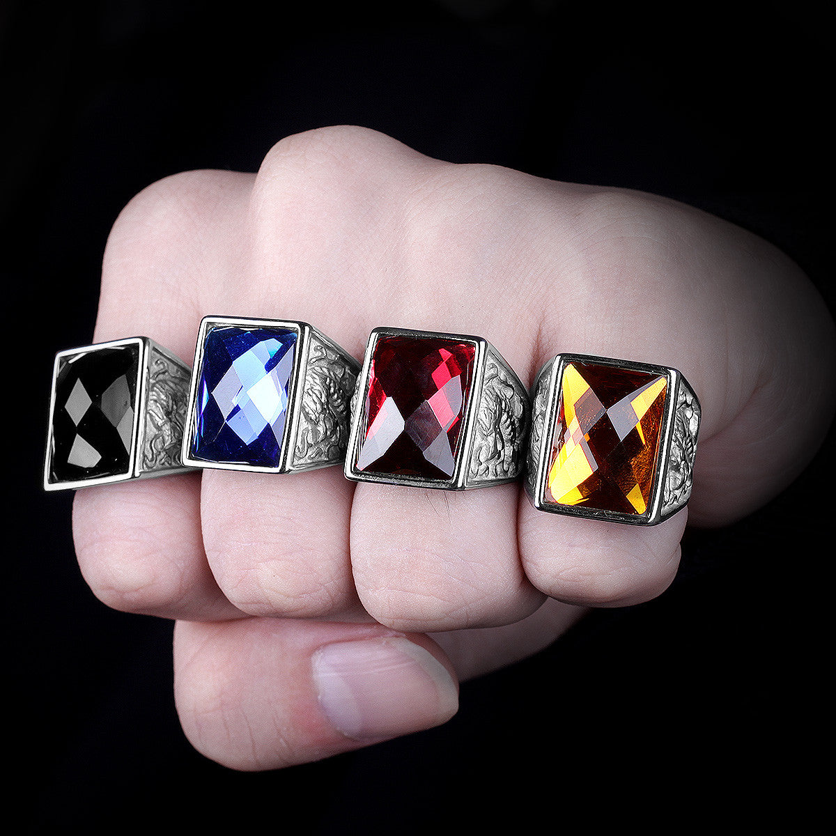 Mens Gemstone Phoenix Dragon No Fade 14k Gold Over Stainless Steel Street Wear Bling Rings