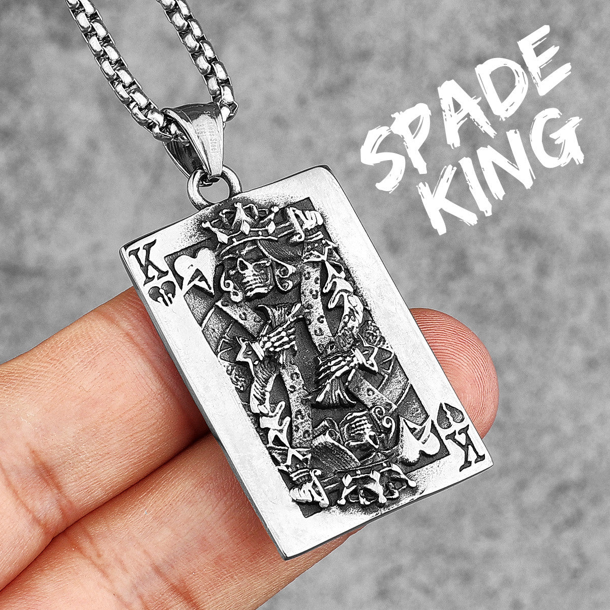 King Of Spades | Stainless Steel Skull Spade King Poker Card Street Style Pendant