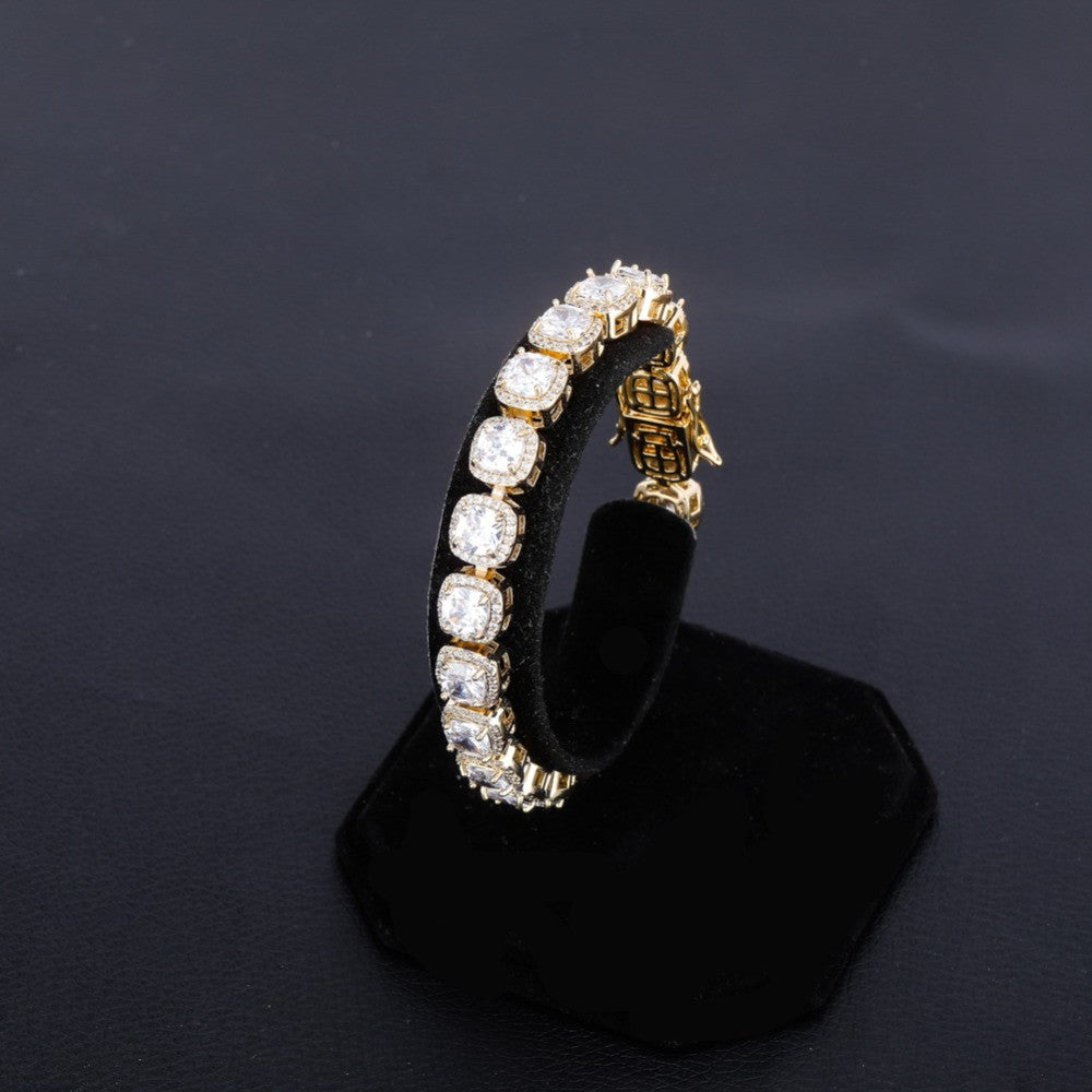 Rose Gold Silver 14k Gold AAA Big Cluster Lab Cultured Hip Hop 1 Row Bracelet