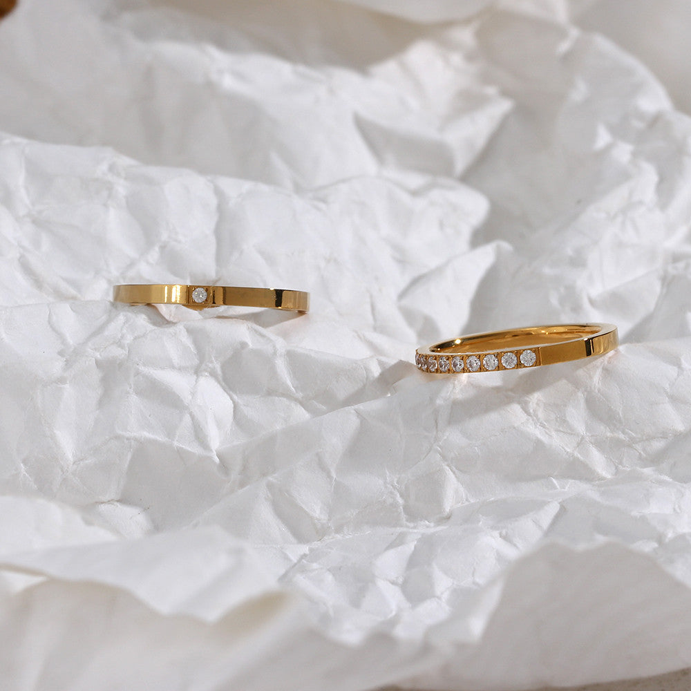 3AAA CZ Bling 18k Gold Filled Non Fading Stainless Steel Thin Gold Rings