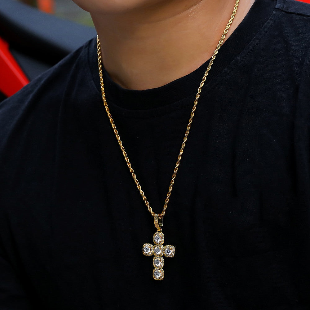 AAA Flooded Ice Micro Pave Centerstone Butterfly Hip Hop Cross Pendant