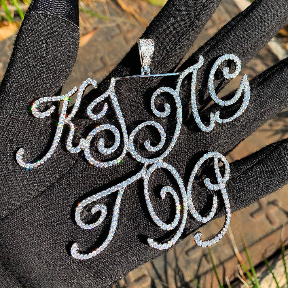 Clustered Script | VVS Diamond CZ Stone Scripted Letter Nameplate Necklace
