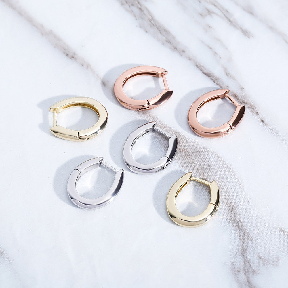 Solid .925 Sterling Silver Oval Loop Silver Gold Rose Gold Earrings