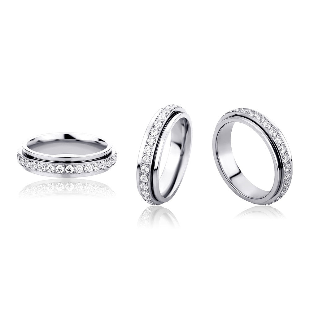 Flooded Ice Rotatable 14k Gold over Stainless Steel Casual Street Wear Rings