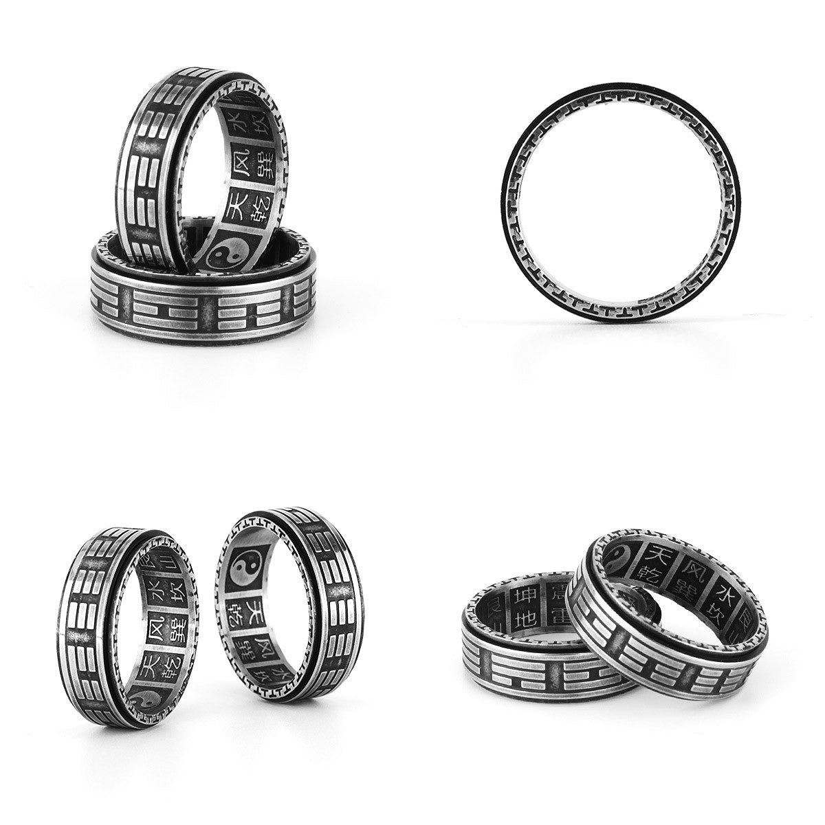 Taoism Tai Chi | 316L Stainless Steel Bagua Rotatable Spiritual Balance Rings
