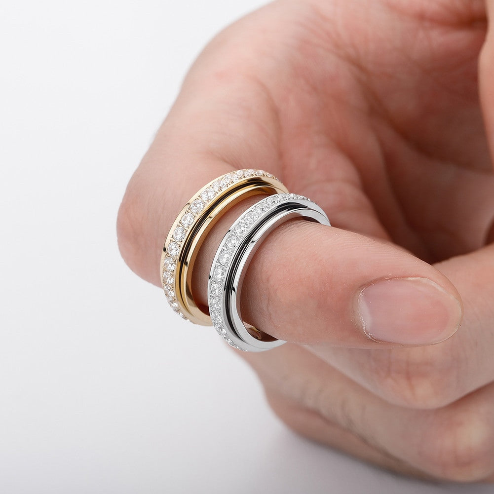 Flooded Ice Rotatable 14k Gold over Stainless Steel Casual Street Wear Rings