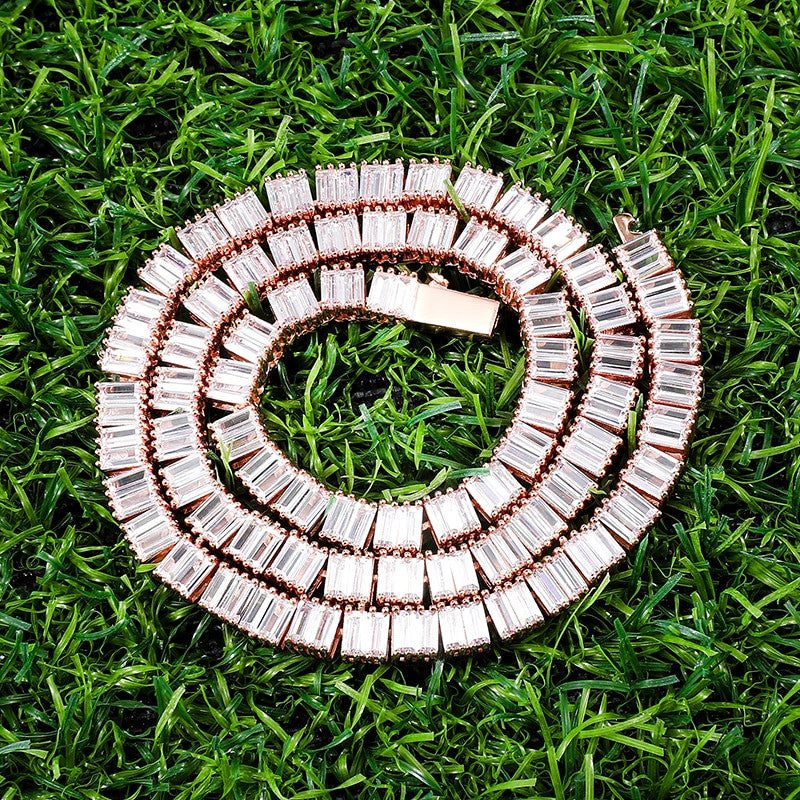 All Square Baguette Hip Hop 6MM Tennis Style Designer Link Chain Necklace