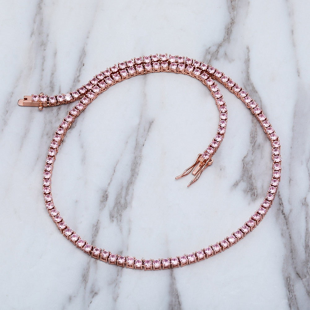 Pink Blue Iced 3mm-6mm Choker Style 1 Row AAA Tennis Chain Necklace