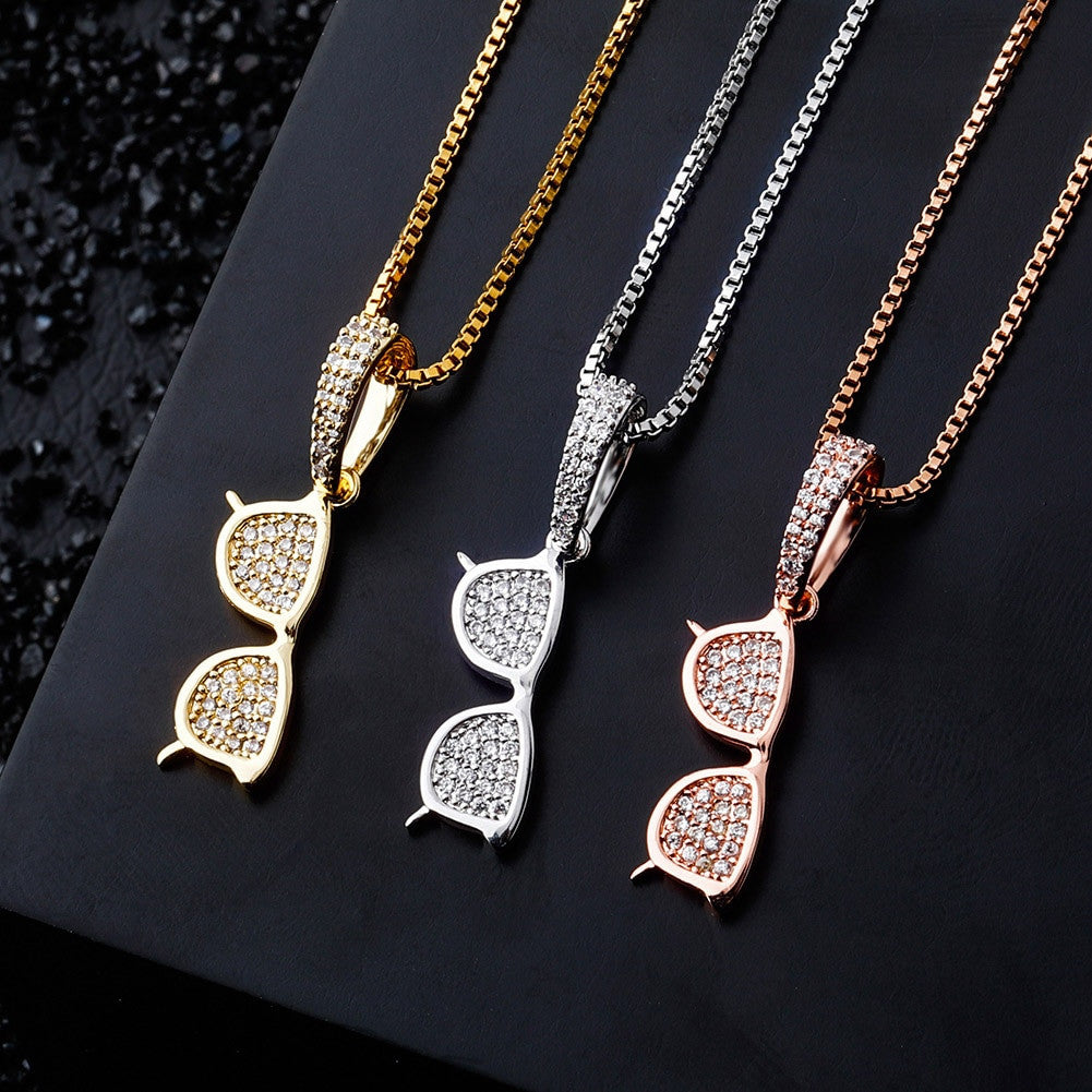 Solid 925 Sterling Silver 14k Gold Silver Rose Gold Sunglasses Bling Bling Chain Necklace