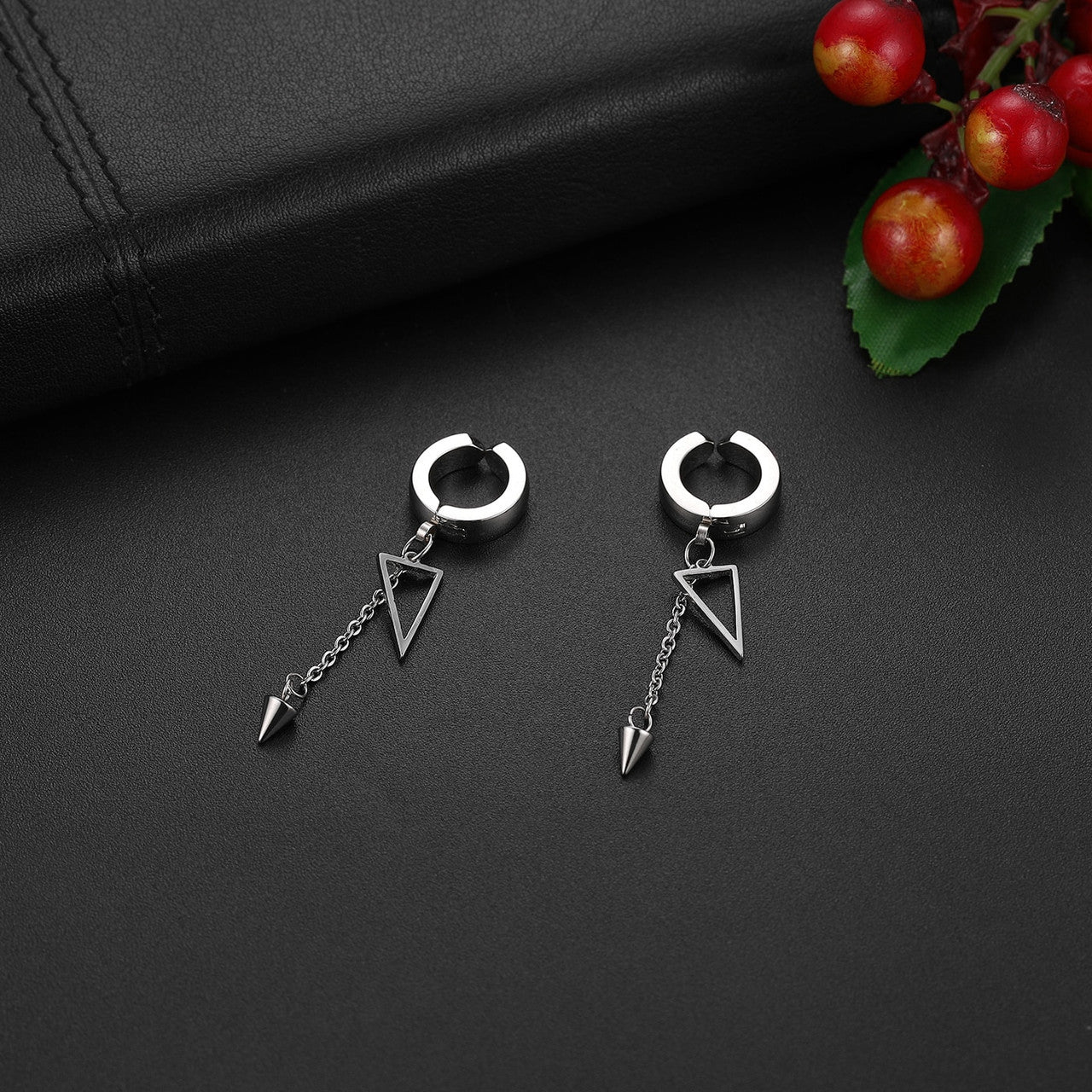 Five Pointed Star Of David Huggie Stainless Steel Triangle No Fade Dangle Earrings
