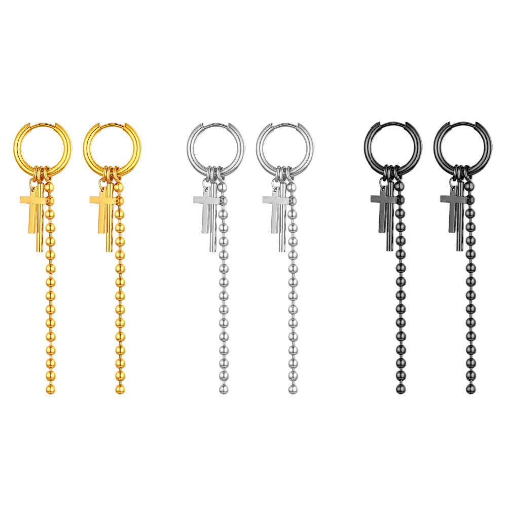 14k Gold Silver Black Stainless Steel Hip Hop Dangling Cross Earrings