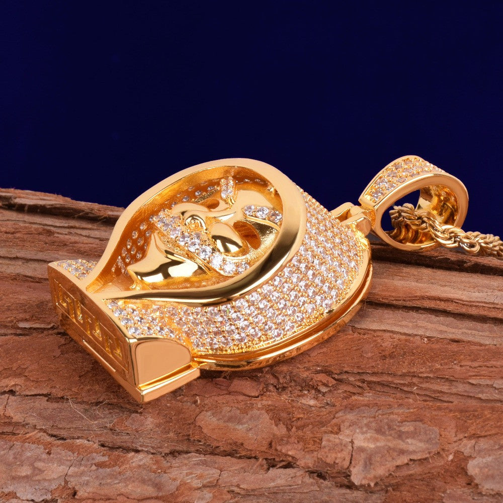 Flooded Ice True Micro Pave 18k Gold Silver Steampunk Hoody Skull Pendant Chain Necklace