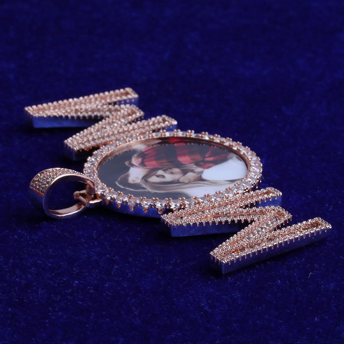 Flooded Ice MOM Hip Hop Custom Photo Medallion Pendant Chain Necklace
