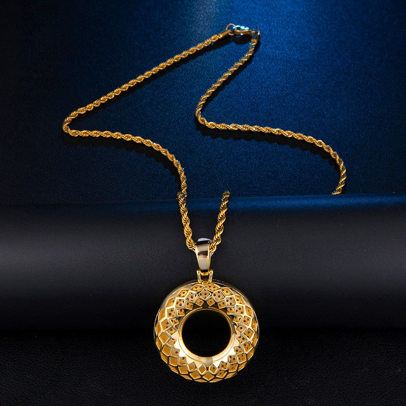 Crazy Iced 14k Gold 925 Silver Glazed Doughnut Hip Hop Pendant Chain Necklace