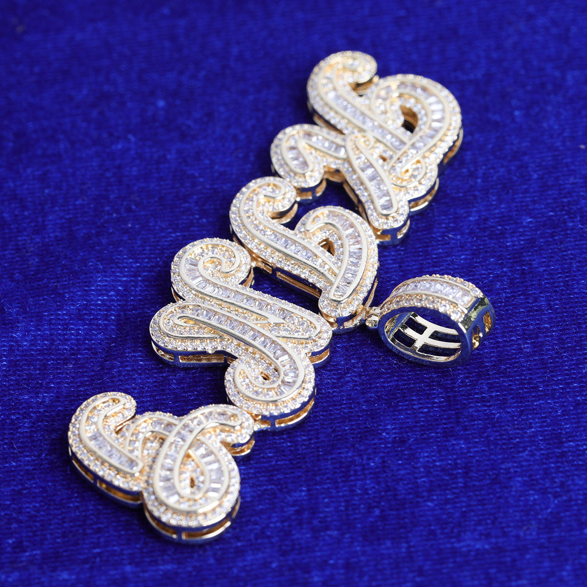 Frosted Script | Hip Hop VVS Diamond CZ Baguette Stone Custom Made Pendant