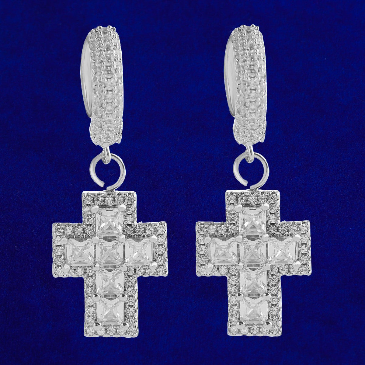 Arctic Majesty | Princess Cut Cross Drop Dangle Huggie Hip Hop Earrings