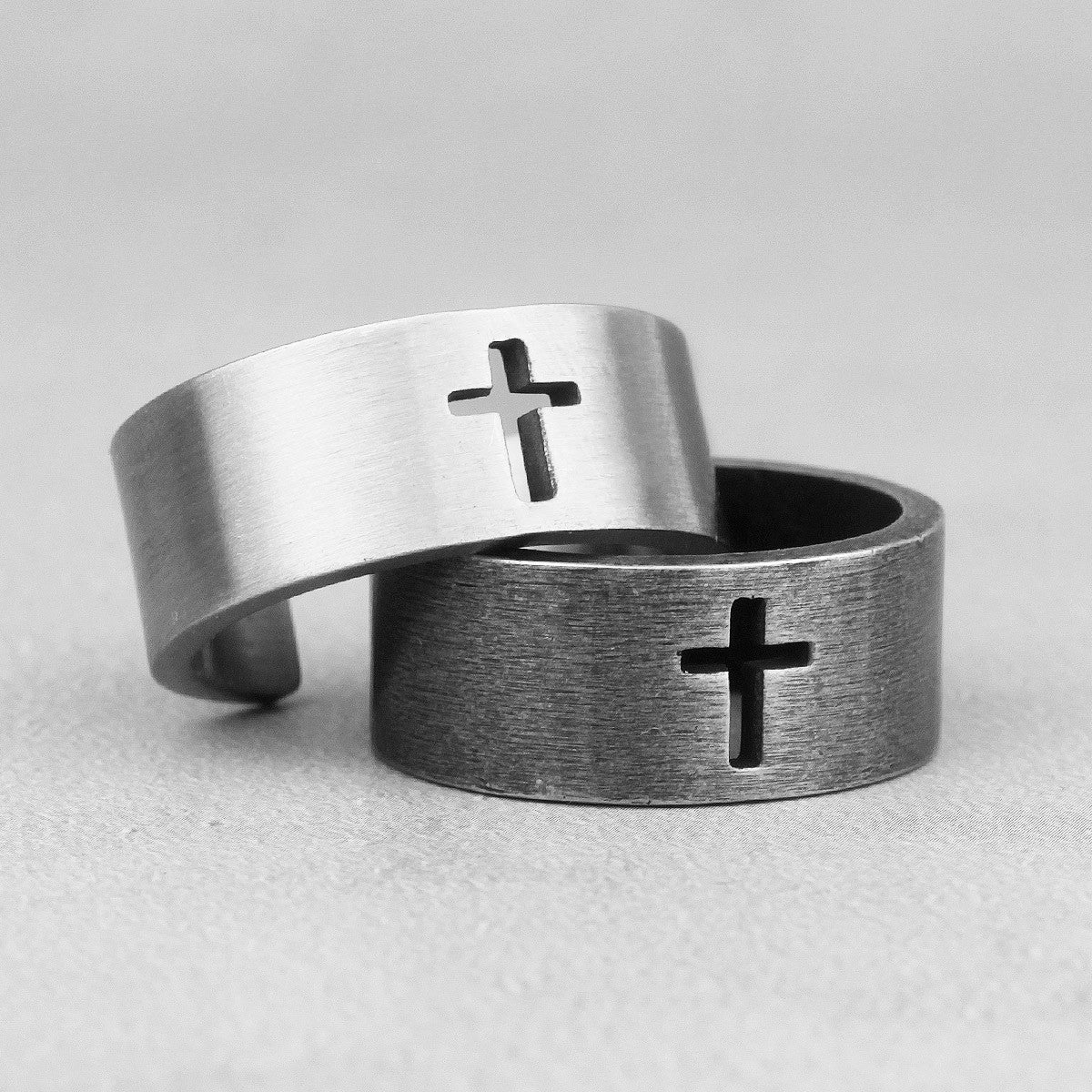 Mens 316L Solid No Fade Stainless Steel Unique Kings Crown Cross Rings