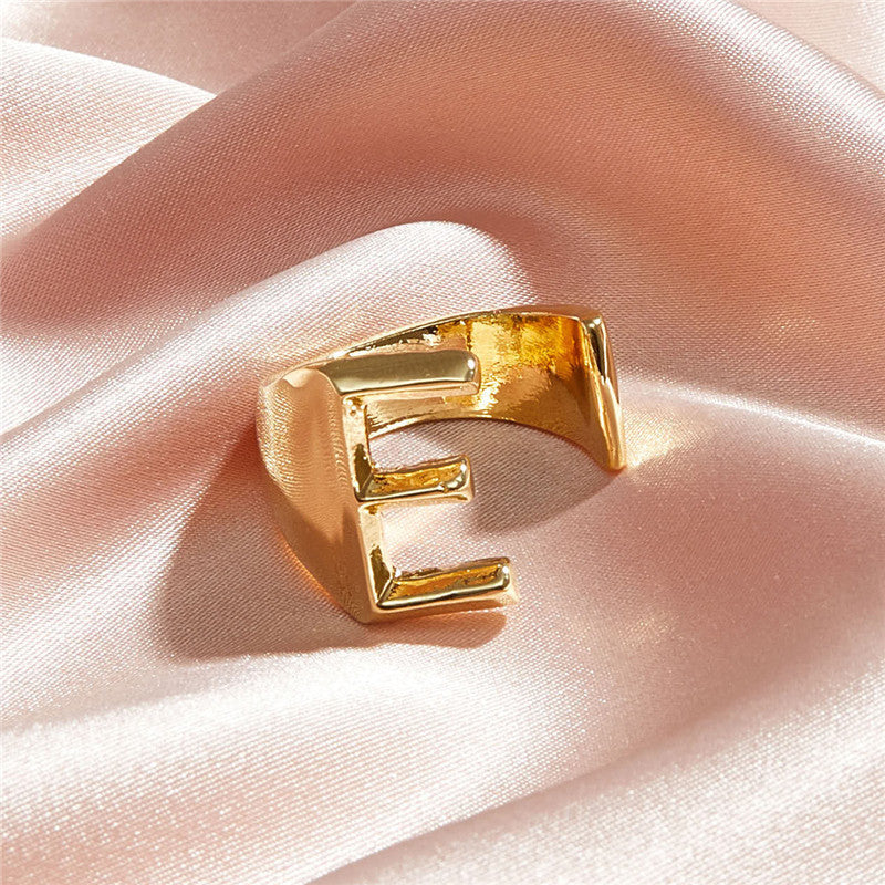 Ladies 18k Gold Initial Letter Adjustable Open Size personality Rings