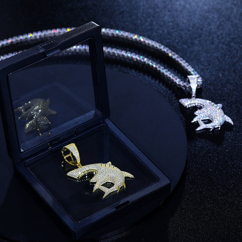 Shark Strike | Sterling Silver VVS Diamond Stones Great White Shark Iced Pendant