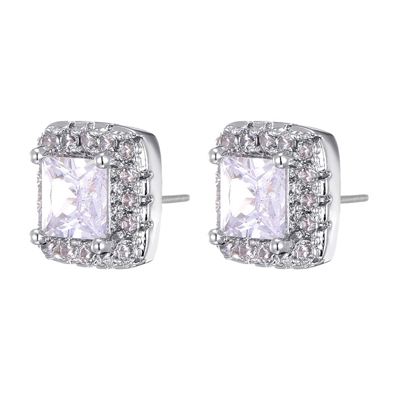 7mm Flooded Ice Square AAA Center Stone 14k Gold 925 Silver Earrings
