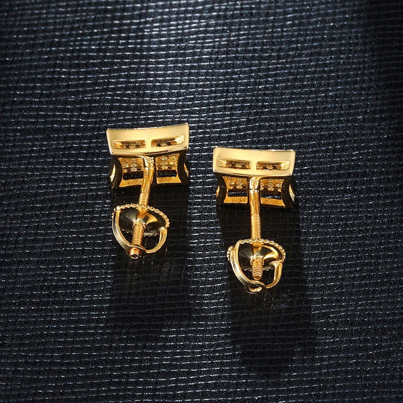AAA Full Micro Pave Square Bling 14k Gold Iced Stud Earrings