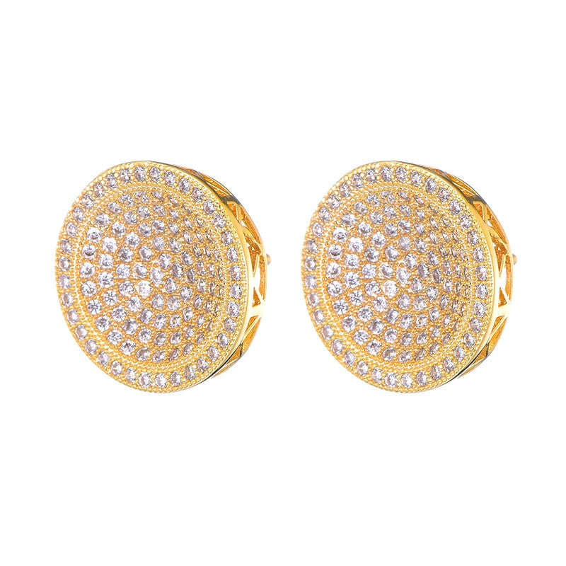 AAA Micro Pave Concave Dome Hip Hop Flooded Ice Screw Back Bling Earrings