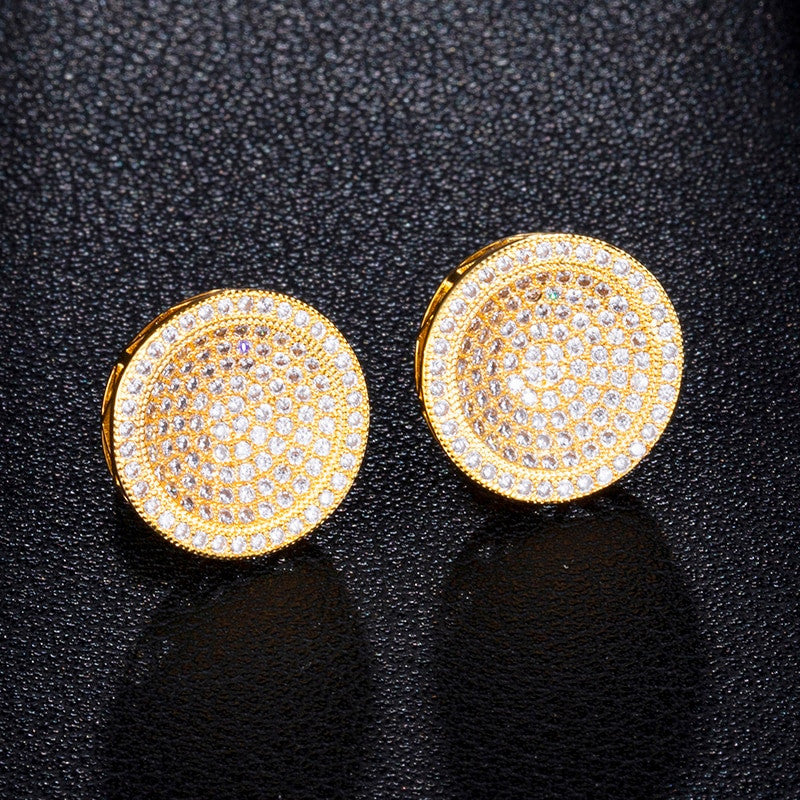 AAA Micro Pave Concave Dome Hip Hop Flooded Ice Screw Back Bling Earrings