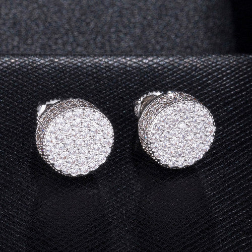 Cluster Stone AAA True Micro Pave .925 Silver Hip Hop Screw Back Earrings