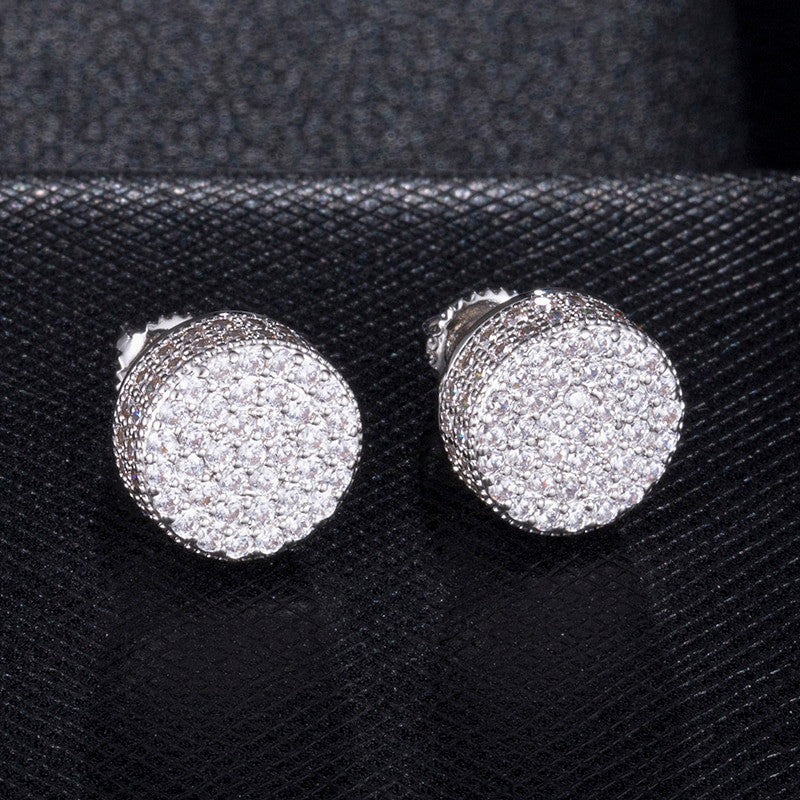 Cluster Stone AAA True Micro Pave 14k Gold Hip Hop Screw Back Earrings