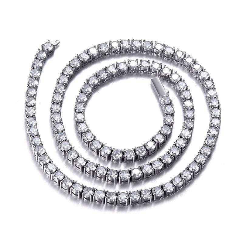 925 Silver 14k Gold Hip Hop 1 Row AAA Stone Bling Spring Clasp Tennis Chain Necklace