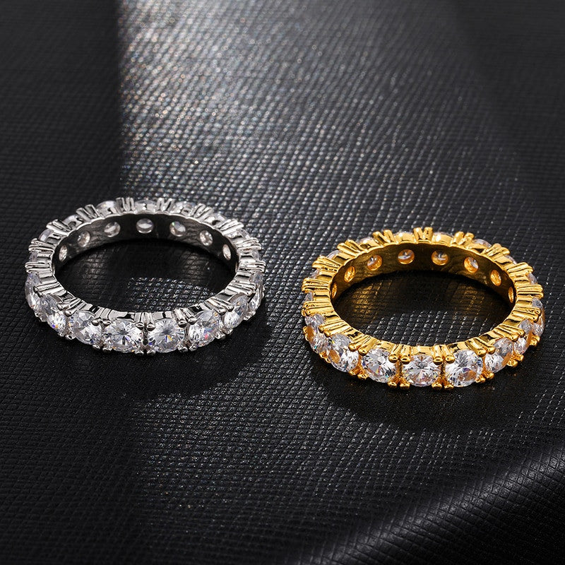 1 Row Fully Iced 14k Gold 925 Silver Hip Hop Tennis Rings
