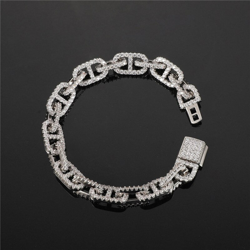 11mm Flooded Ice Open Cuban Link AAA Stone Hip Hop Bracelets