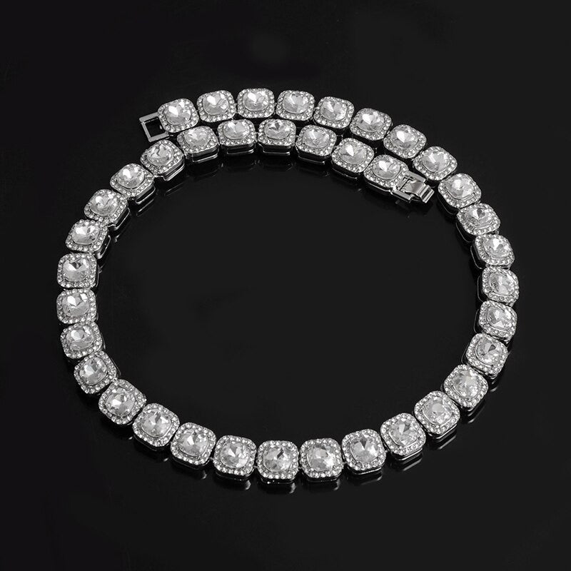 Hip Hop Big Boy 12mm Pave Prong Set AAA Center Stone Flooded Ice Chain Necklace Bracelet Set