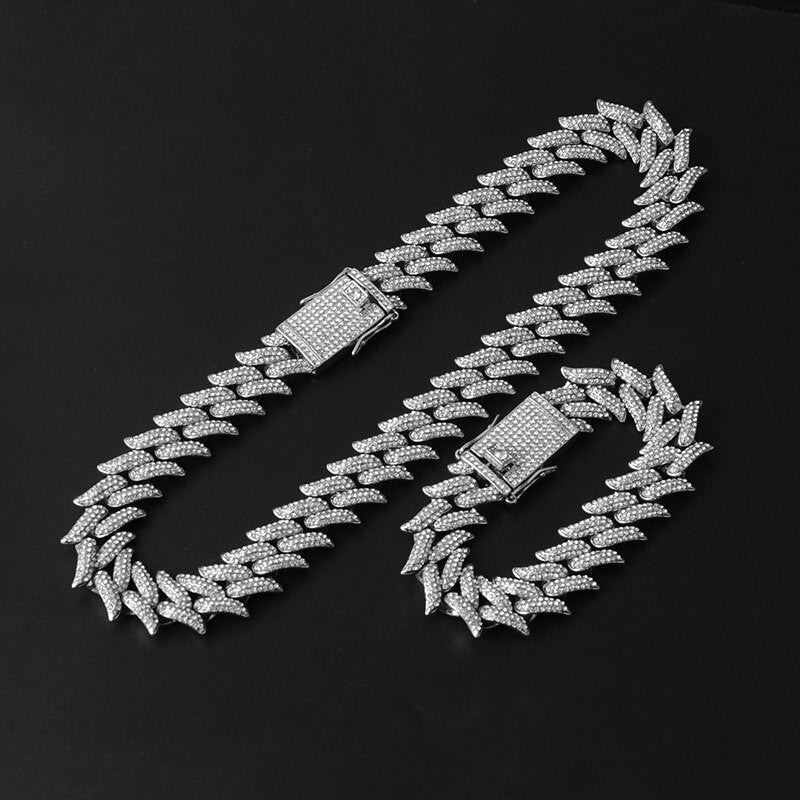 Crown Of Thorns Hip Hop 19MM Flooded Ice 3pcs Watch Necklace Bracelet Combo Set It Off Set