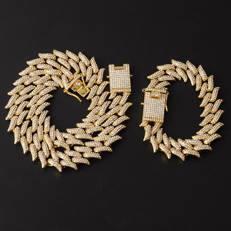 Crown Of Thorns Hip Hop 19MM Flooded Ice 3pcs Watch Necklace Bracelet Combo Set It Off Set