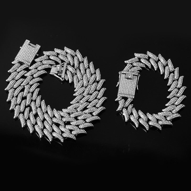 Crown Of Thorns Hip Hop 19MM Flooded Ice 3pcs Watch Necklace Bracelet Combo Set It Off Set