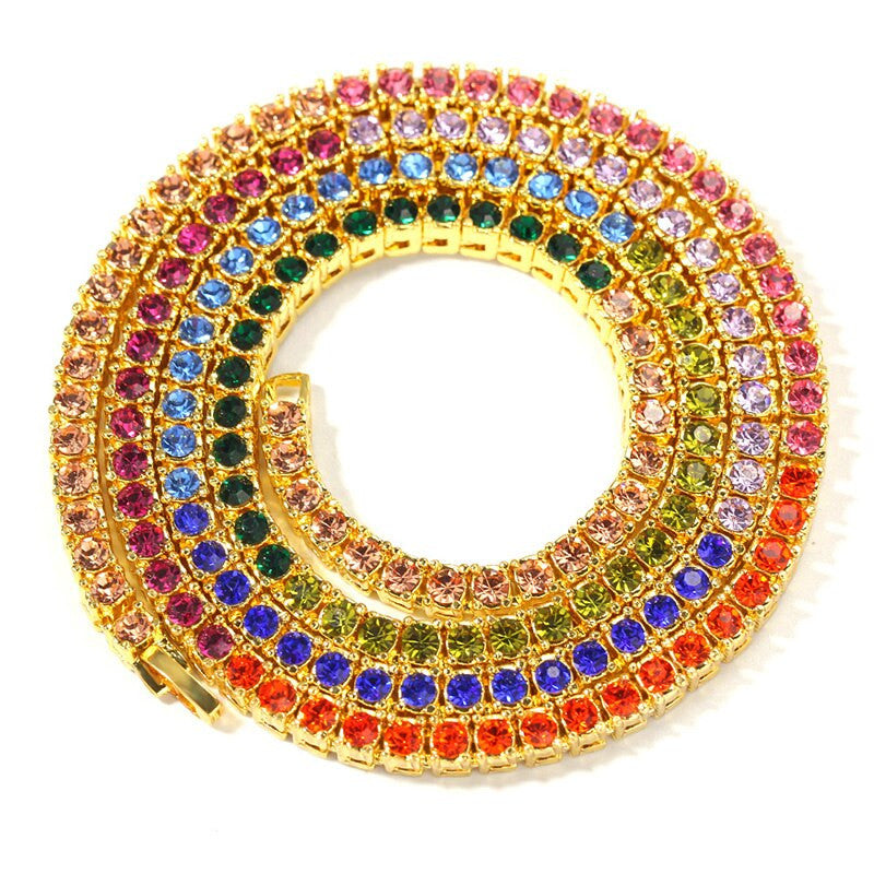 4mm Hip Hop Colorful Handset Flooded Ice Tennis Chain Bracelet Set Combo