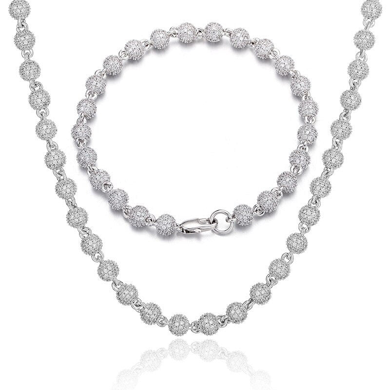 Flooded Ice 6MM Bling Round AAA+ Stone Ball Chains Necklaces Bracelet Set