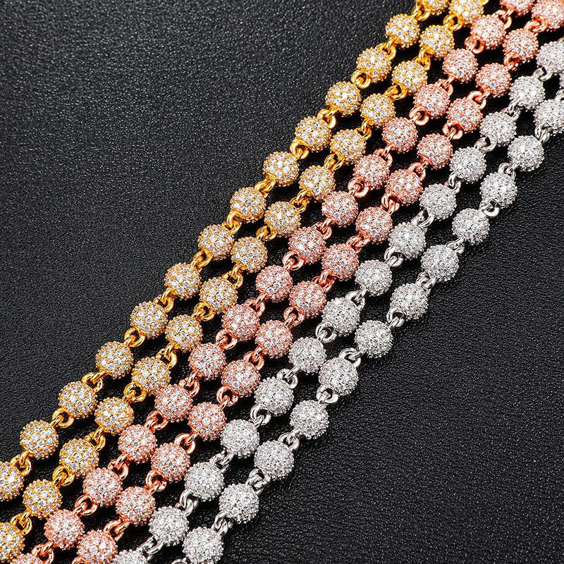 Flooded Ice 6MM Bling Round AAA+ Stone Ball Chains Necklaces Bracelet Set
