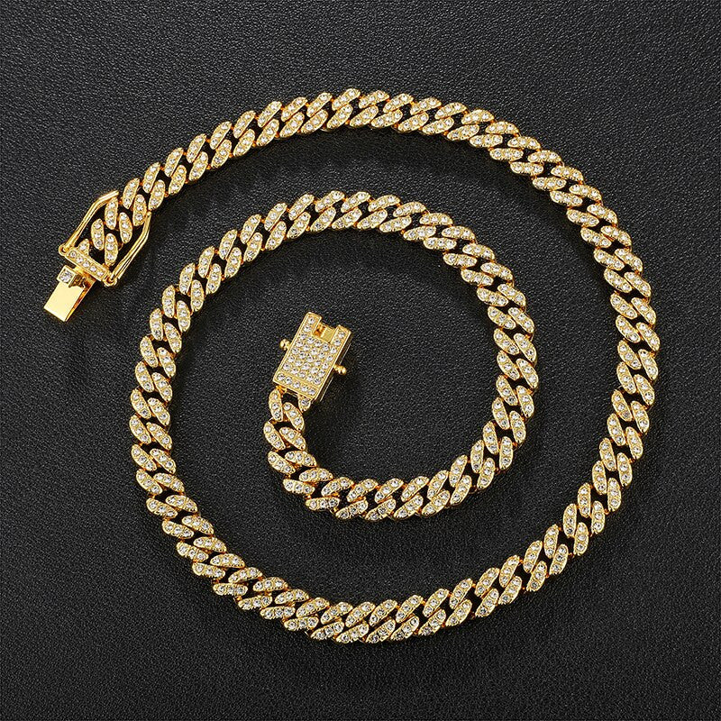 Hip Hop AAA Bling 8MM Prong Set Miami Cuban Link 14k Rose Gold Silver Bling Chain Necklace