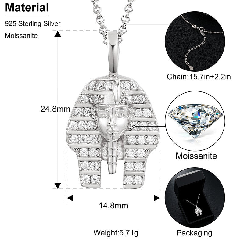 Genuine Lab Diamond Ancient African Egyptian Pharaoh King Tut Hip Hop Chain Necklace