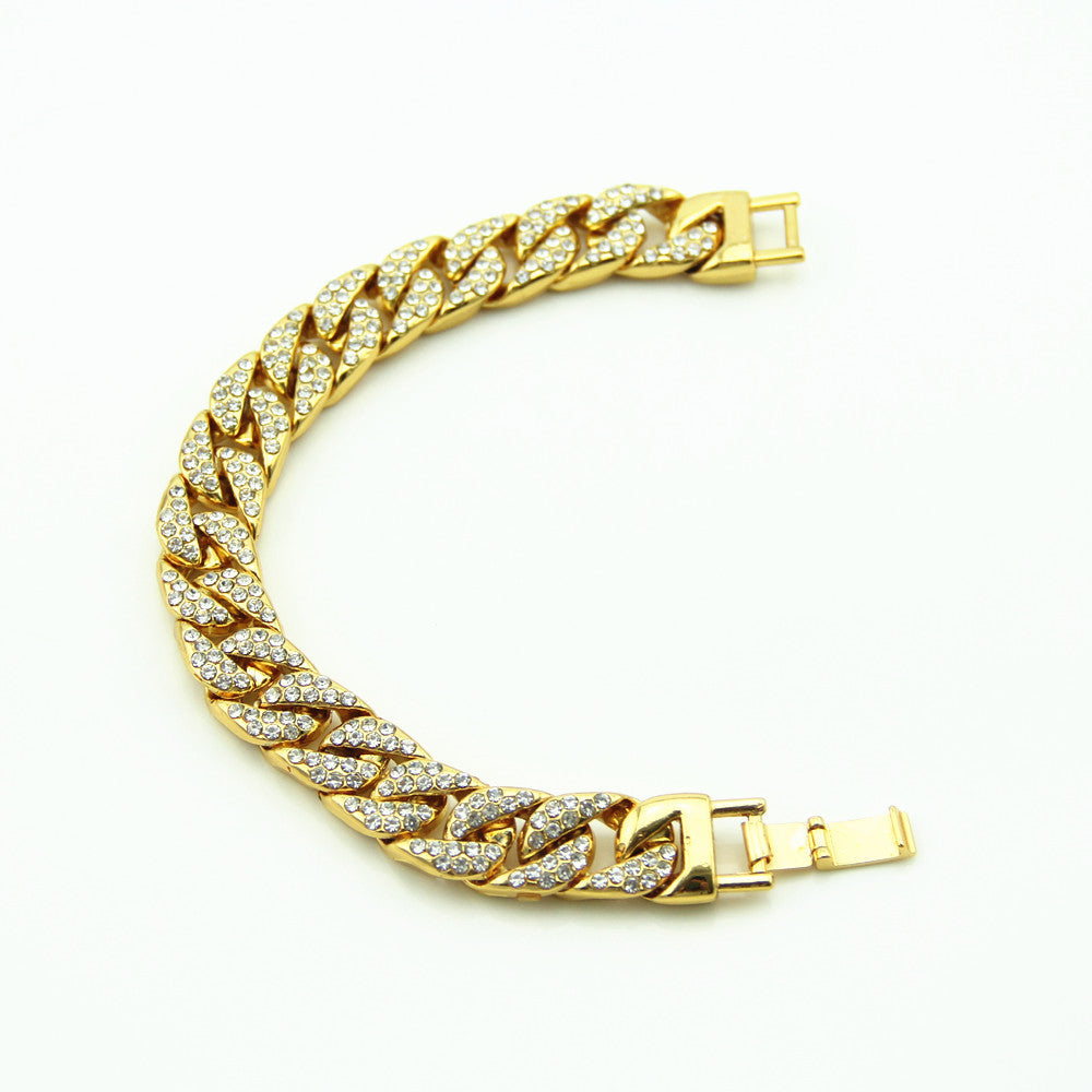 14mm 14k Gold .925 Silver Flooded Ice Mens Thick Cuban Link AAA Stone Bracelet
