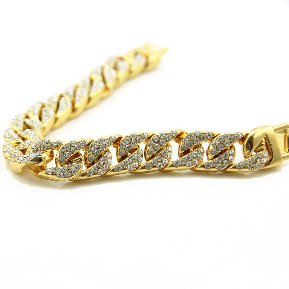 14mm 14k Gold .925 Silver Flooded Ice Mens Thick Cuban Link AAA Stone Bracelet