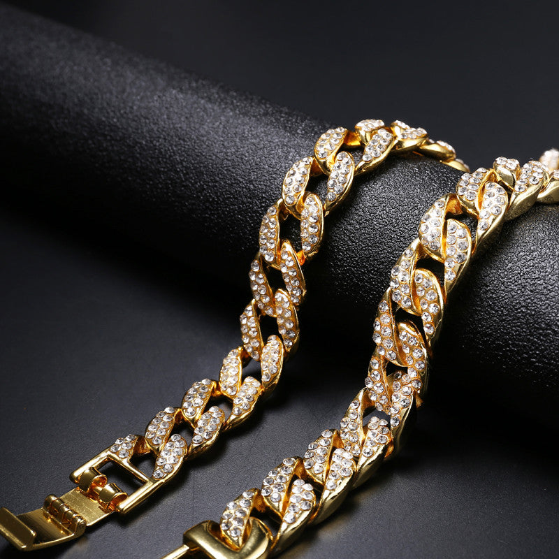 Men&#39;s Thick Full Lab Diamond Micro Pave 14k Gold Miami Cuban Link Chain Bracelet