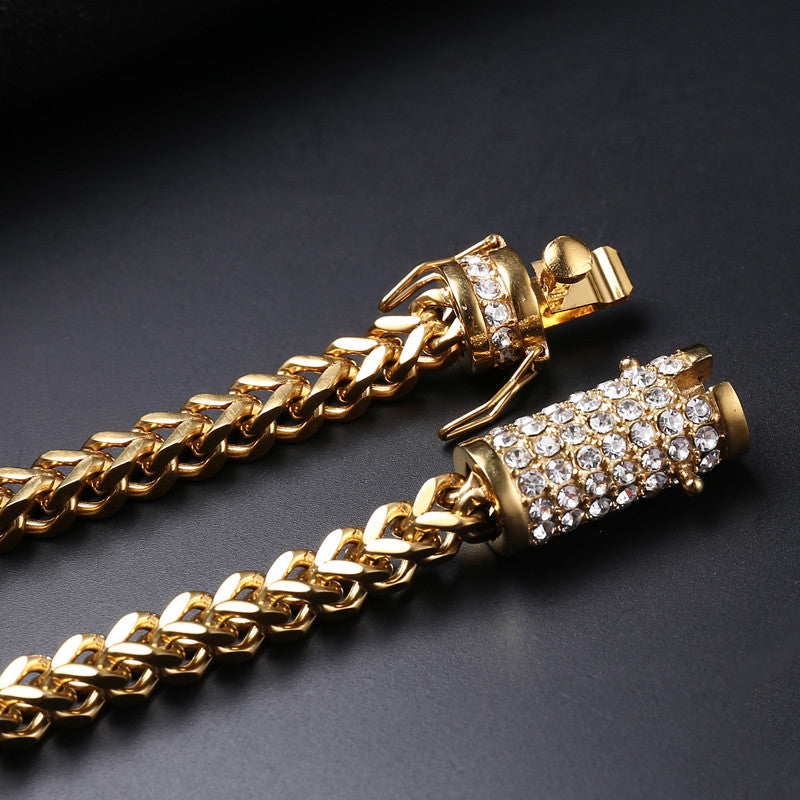 Mens 18k Gold .925 Silver Stainless Steel Flooded Ice Franco Cuban Link Chain
