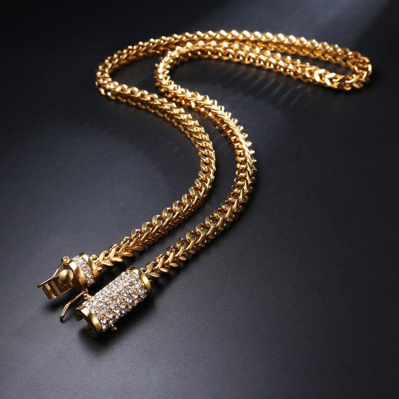 Mens 18k Gold .925 Silver Stainless Steel Flooded Ice Franco Cuban Link Chain