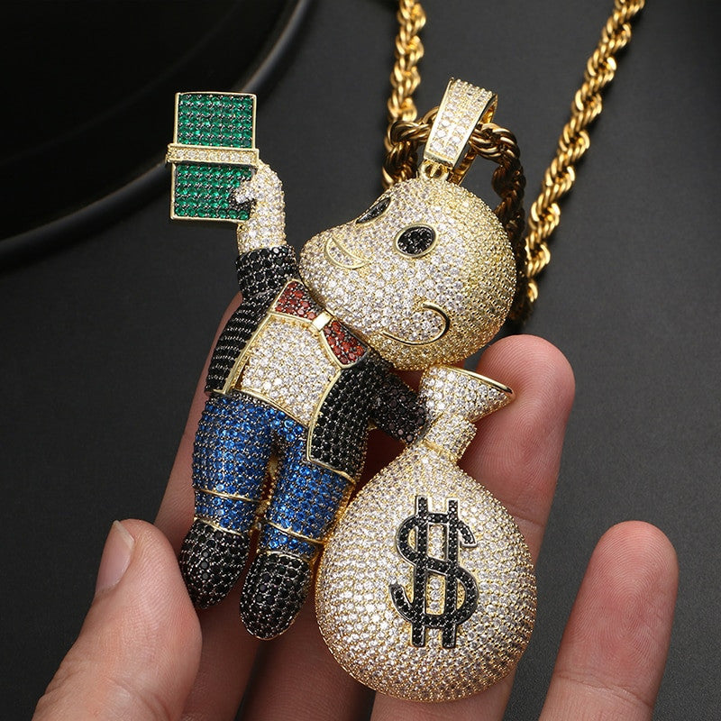 Mens Flooded Ice Secure The Bag Baby Casper Money Bag Micro Inlaid Hip Hop Chain