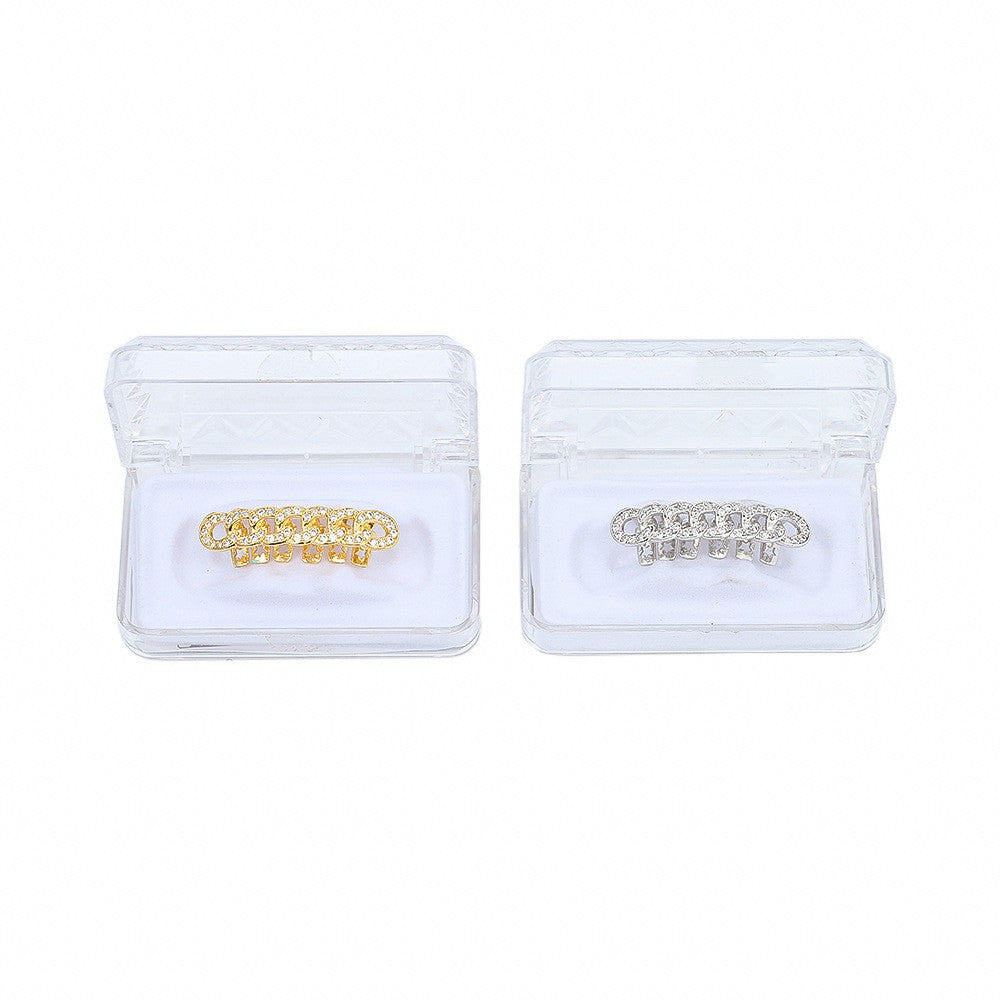 Hip Hop Diamond Cz Bling Iced Miami Cuban Link Bottom Teeth Grillz Grills
