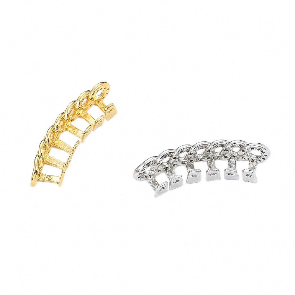 Hip Hop Diamond Cz Bling Iced Miami Cuban Link Bottom Teeth Grillz Grills